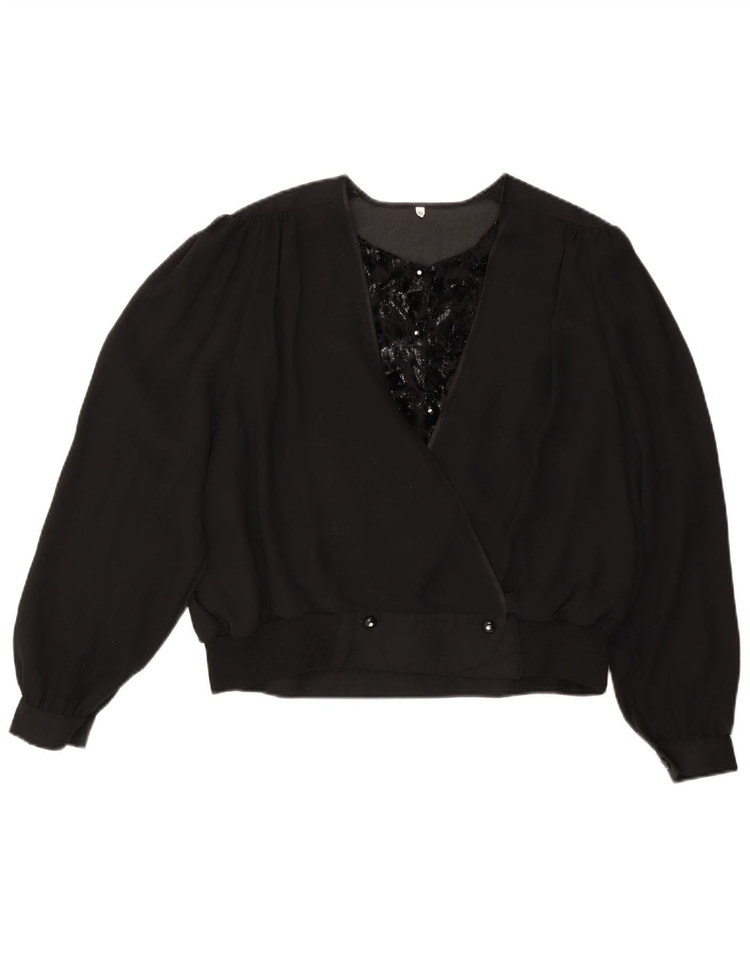 VINTAGE Womens Shirt Blouse IT 50 XL Black Viscose