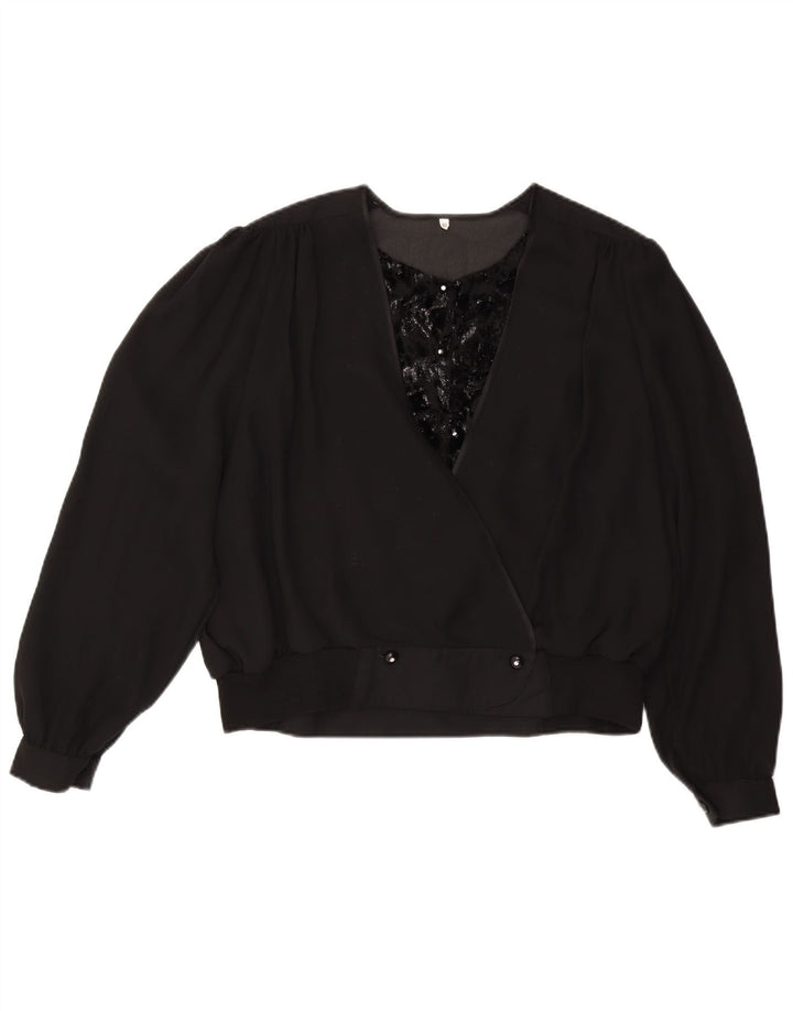 VINTAGE Womens Shirt Blouse IT 50 XL Black Viscose