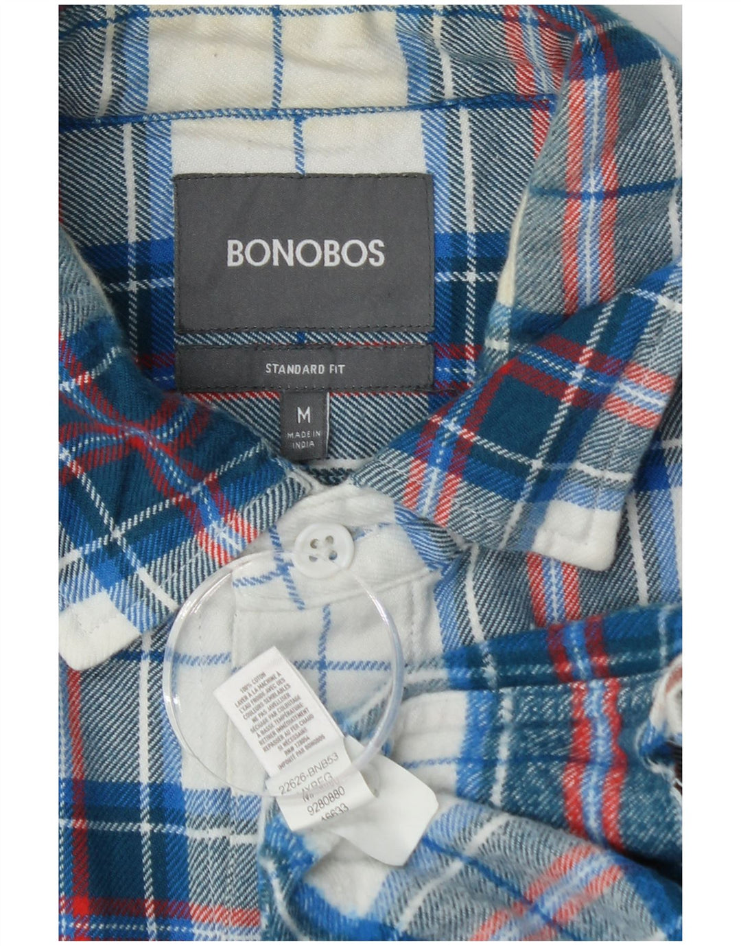 BONOBOS Herre Standard Fit Flanellskjorte Medium Blå Ternet Bomuld