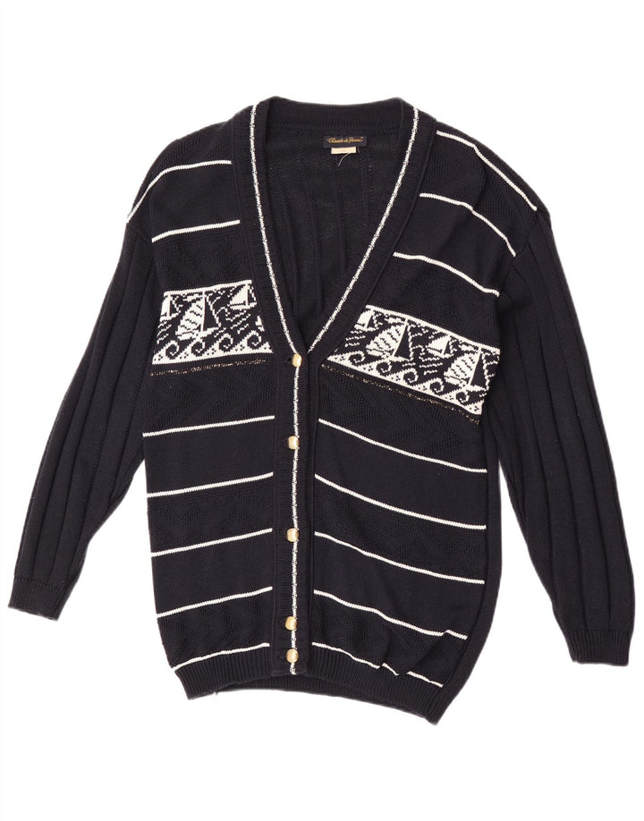 Claude De Pierre Womens Cardigan Sweater UK 14 Medium Navy Blue Geometric