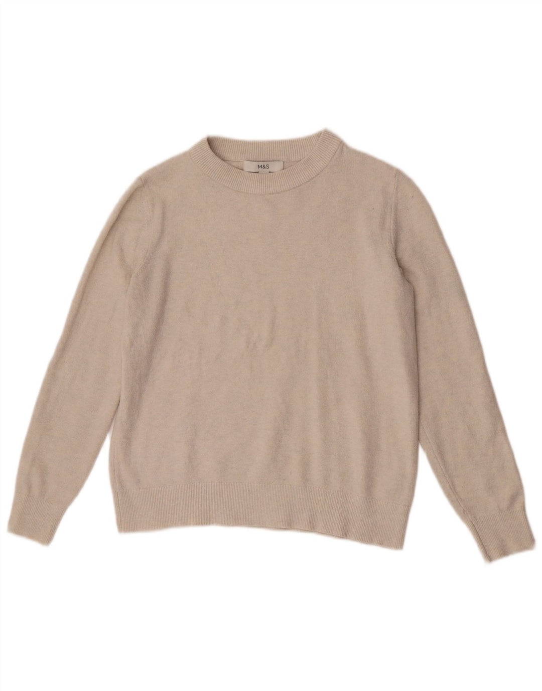 Marks & Spencer Womens Boat Neck Jumper Sweater UK 10 Small Beige Polyester