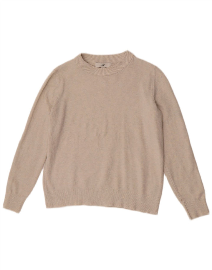 Marks & Spencer Womens Boat Neck Jumper Sweater UK 10 Small Beige Polyester