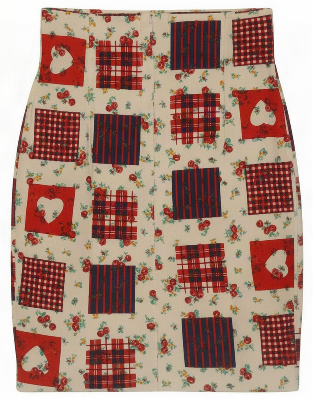 Vintage Womens Pencil Skirt Small W26 Multicoloured Patchwork Cotton