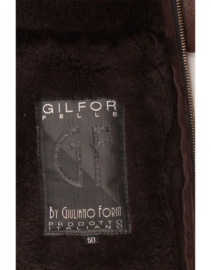 VINTAGE Chaqueta de piel de oveja para hombre IT 50 Cuero marrón grande