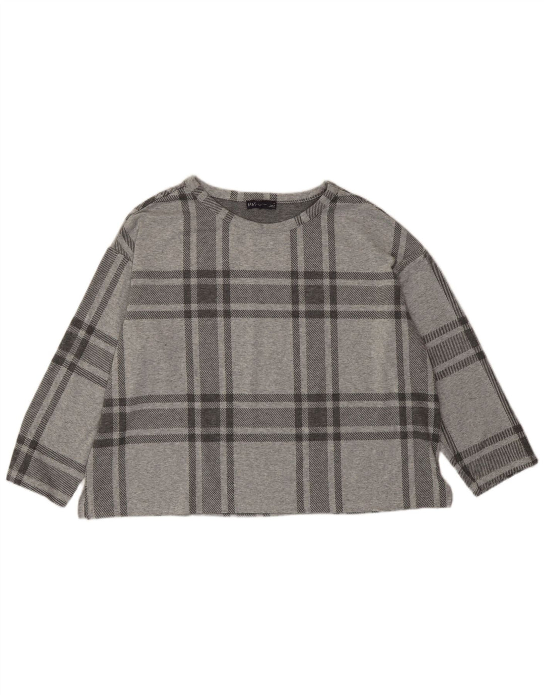Marks & Spencer Womens Crop Top 3/4 Sleeve UK 20 2XL Grey Plaid Polyester