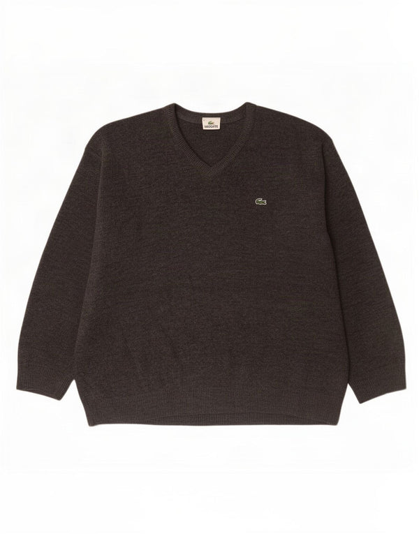 Ανδρικό πουλόβερ Lacoste με λαιμόκοψη, μέγεθος 6 XL γκρι παρθένο μαλλί