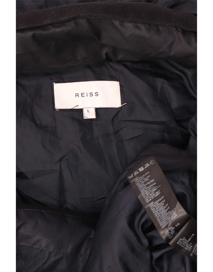 Reiss Mens Hooded Padded Jacket UK 40 Large Navy Blue Colourblock Polyester