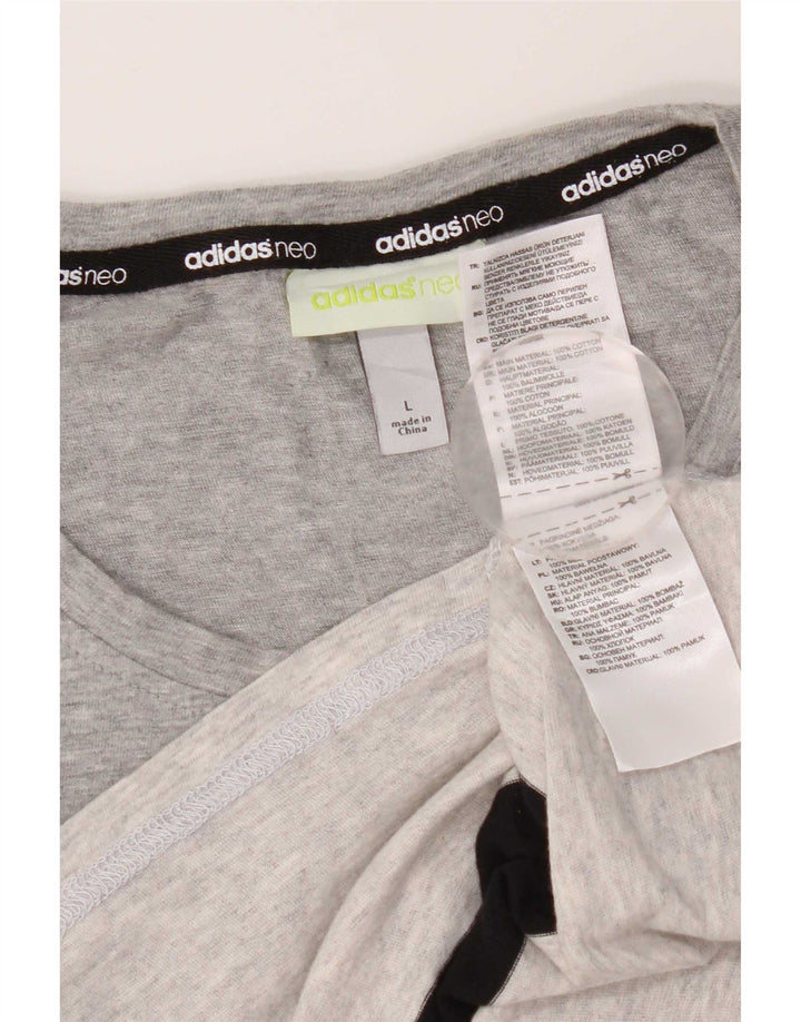 Adidas Mens T-Shirt Top Large Grey Striped Cotton