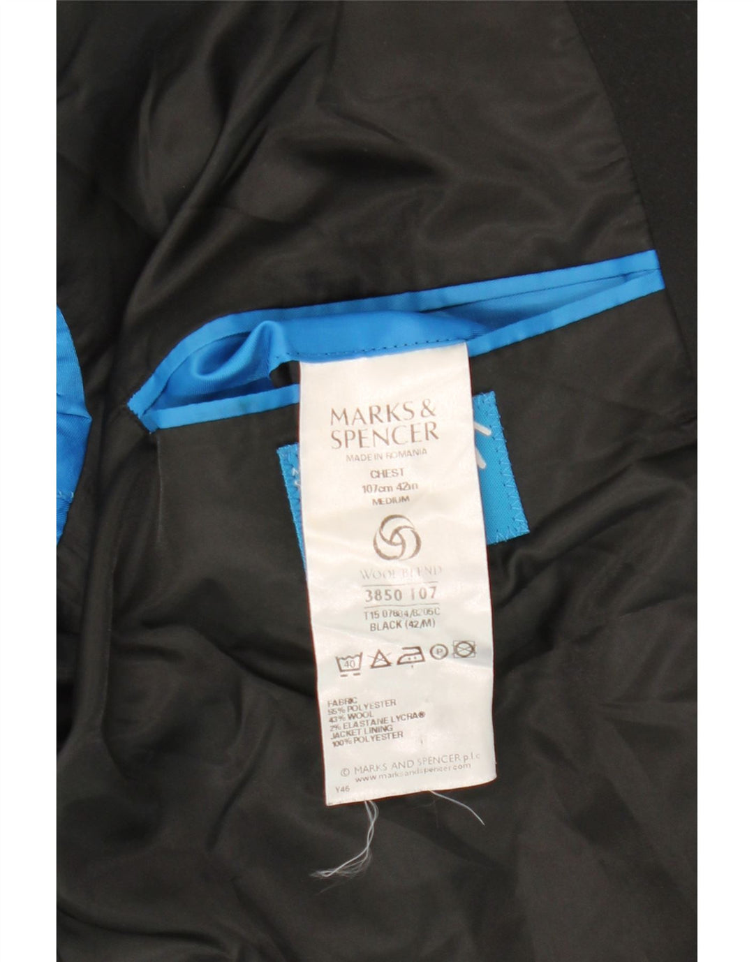 Marks & Spencer Mens 2 Button Blazer Jacket UK 42 Large Black Polyester