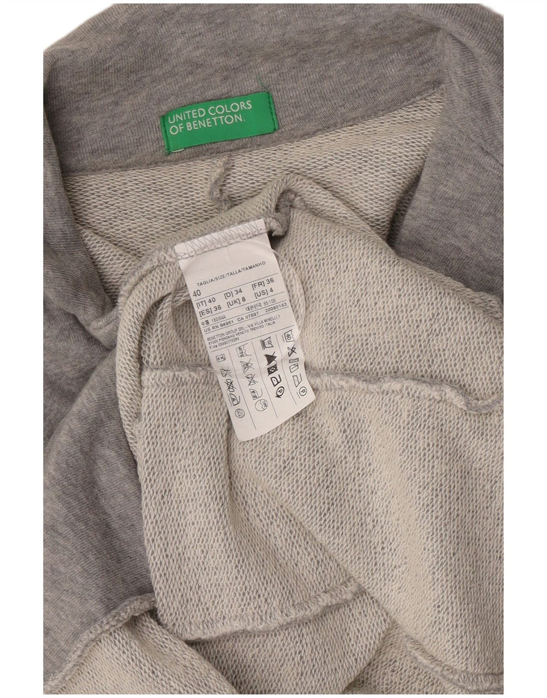 Benetton Dame 1 Knap Blazer Jakke UK 8 Lille Grå Bomuld