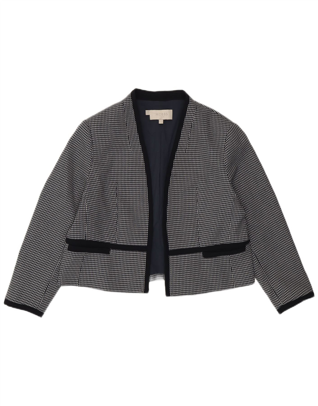 Hobbs Damen Crop Open Blazer Jacke UK 18 XL Marineblaues geometrisches Polyester