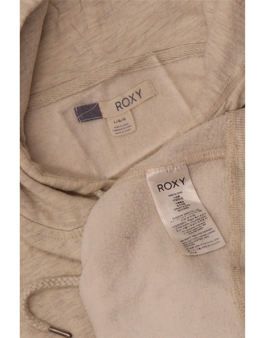 ROXY Womens Graphic Hoodie Jumper UK 16 Large Beige Flecked Polyester