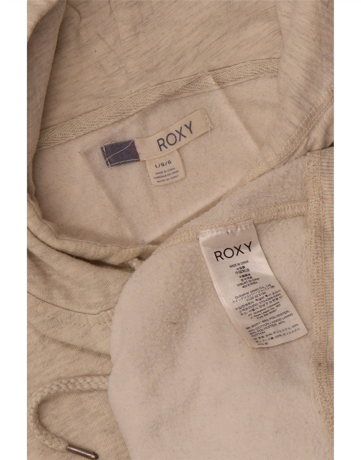 ROXY Womens Graphic Hoodie Jumper UK 16 Large Beige Flecked Polyester