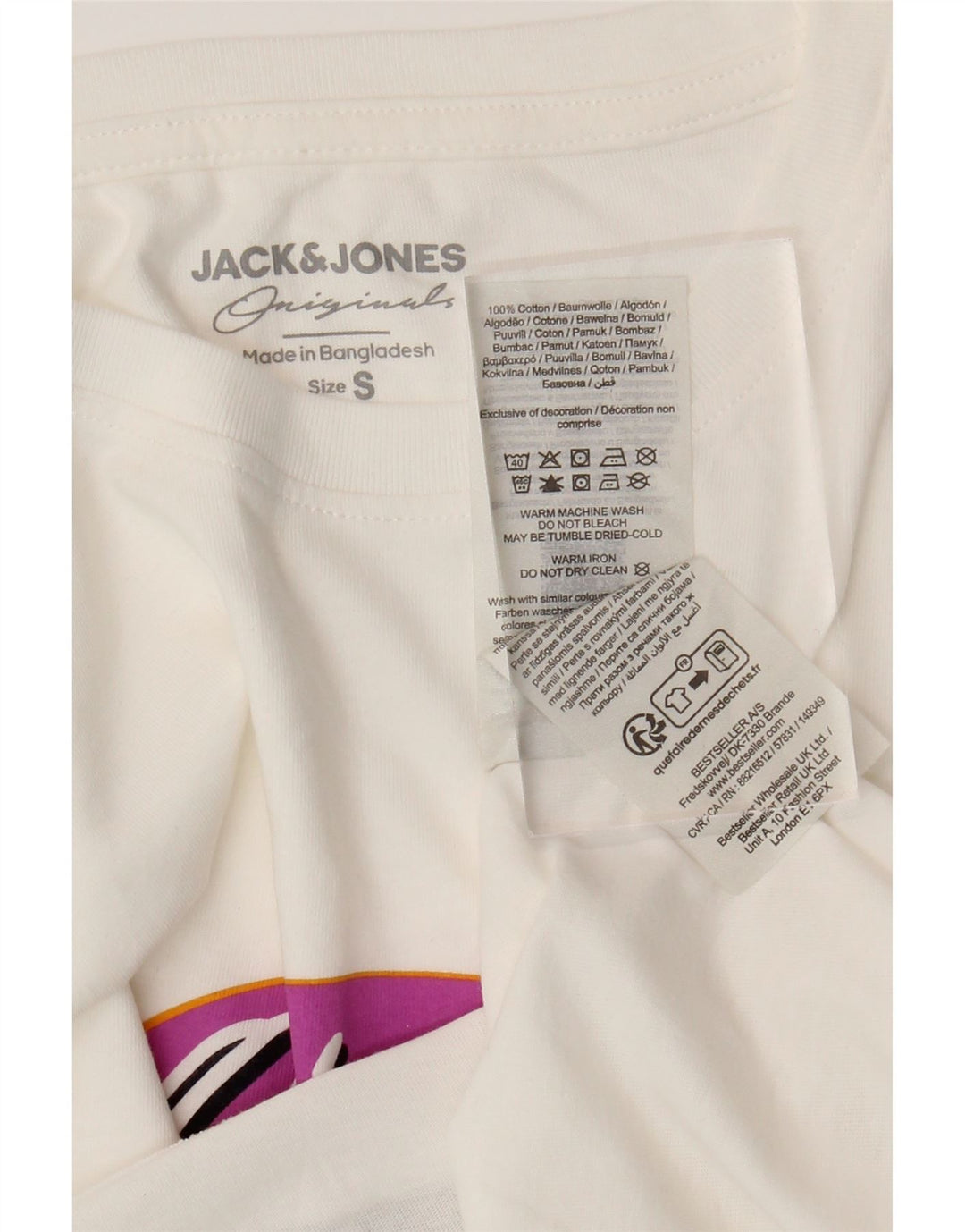 JACK & JONES Mens Graphic T-Shirt Top Small White Cotton