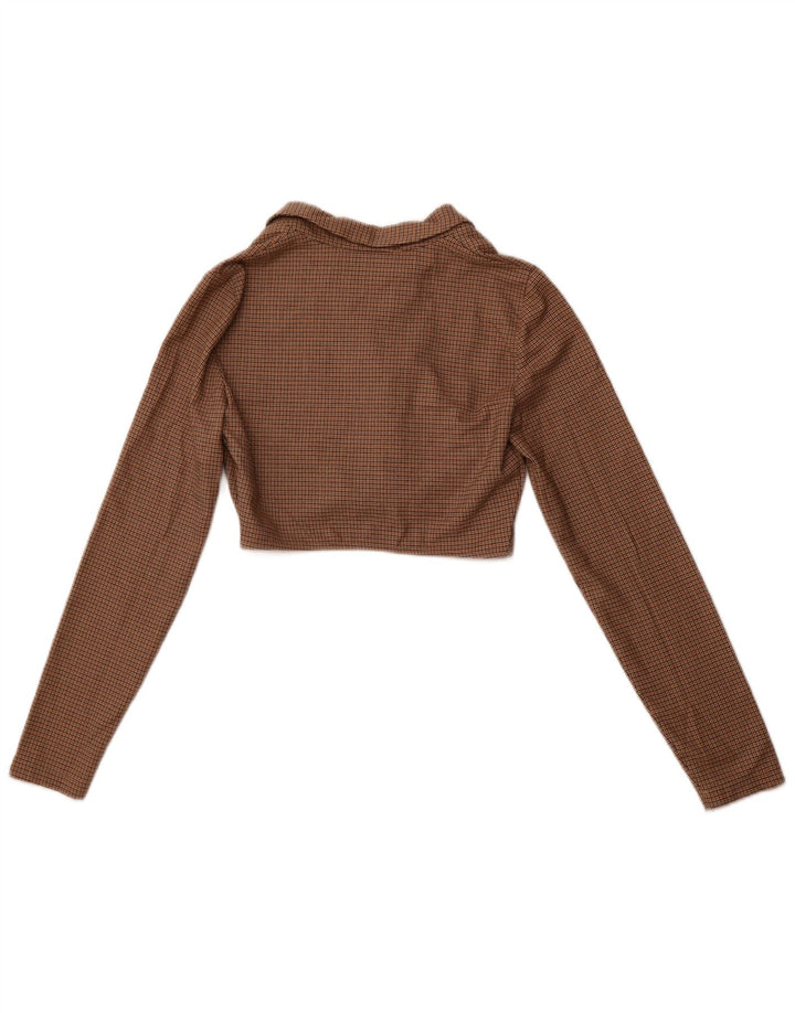 Top corto a maniche lunghe da donna ZARA UK 12 Poliestere pied de poule marrone medio