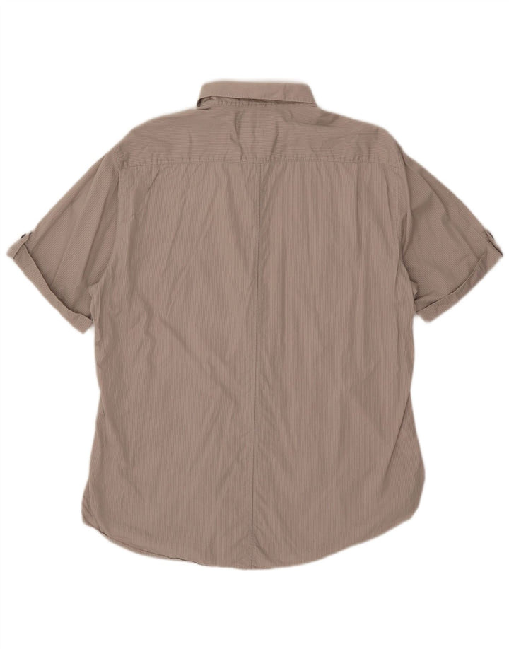 Marks & Spencer Mens Autograph Short Sleeve Shirt Large Beige Striped