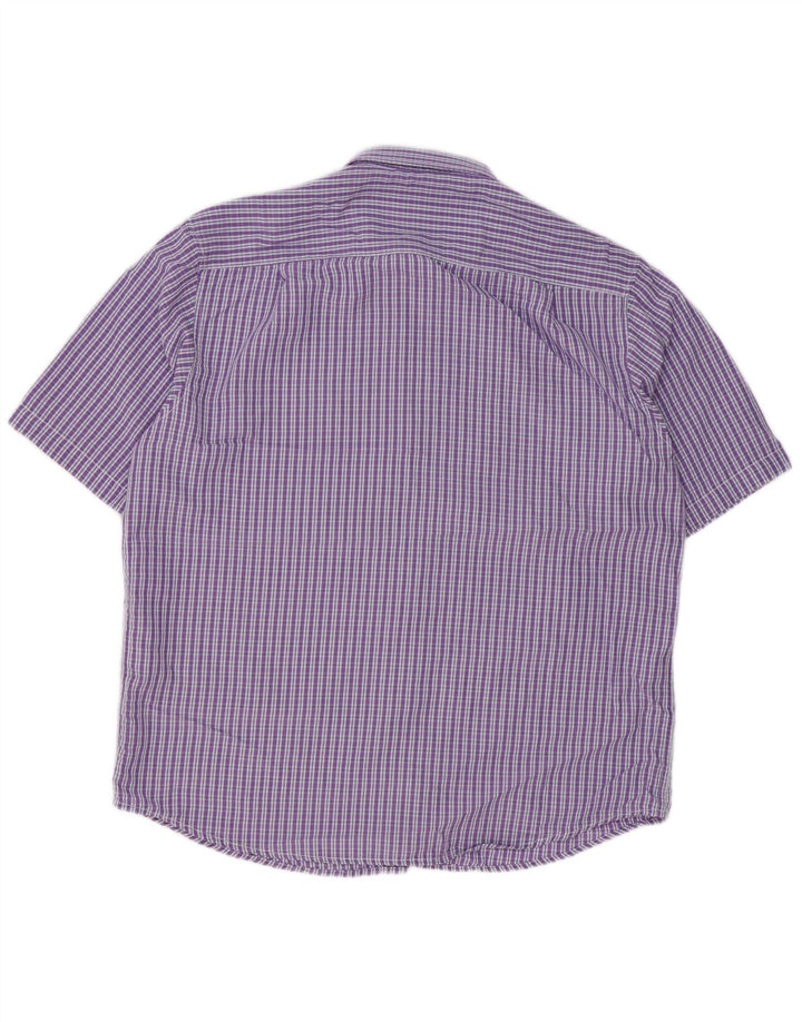 JAMES PRINGLE Camicia a maniche corte da uomo Grande poliestere a quadretti viola