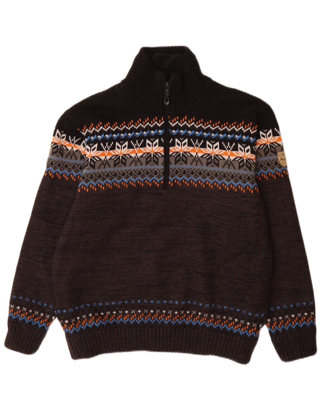 CMP Herre Zip Neck Jumper Sweater IT 52 Large Black Fair Isle Akryl