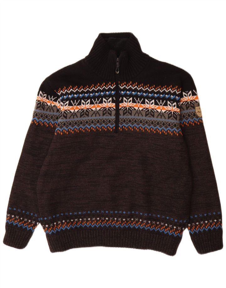 CMP Herre Zip Neck Jumper Sweater IT 52 Large Black Fair Isle Akryl