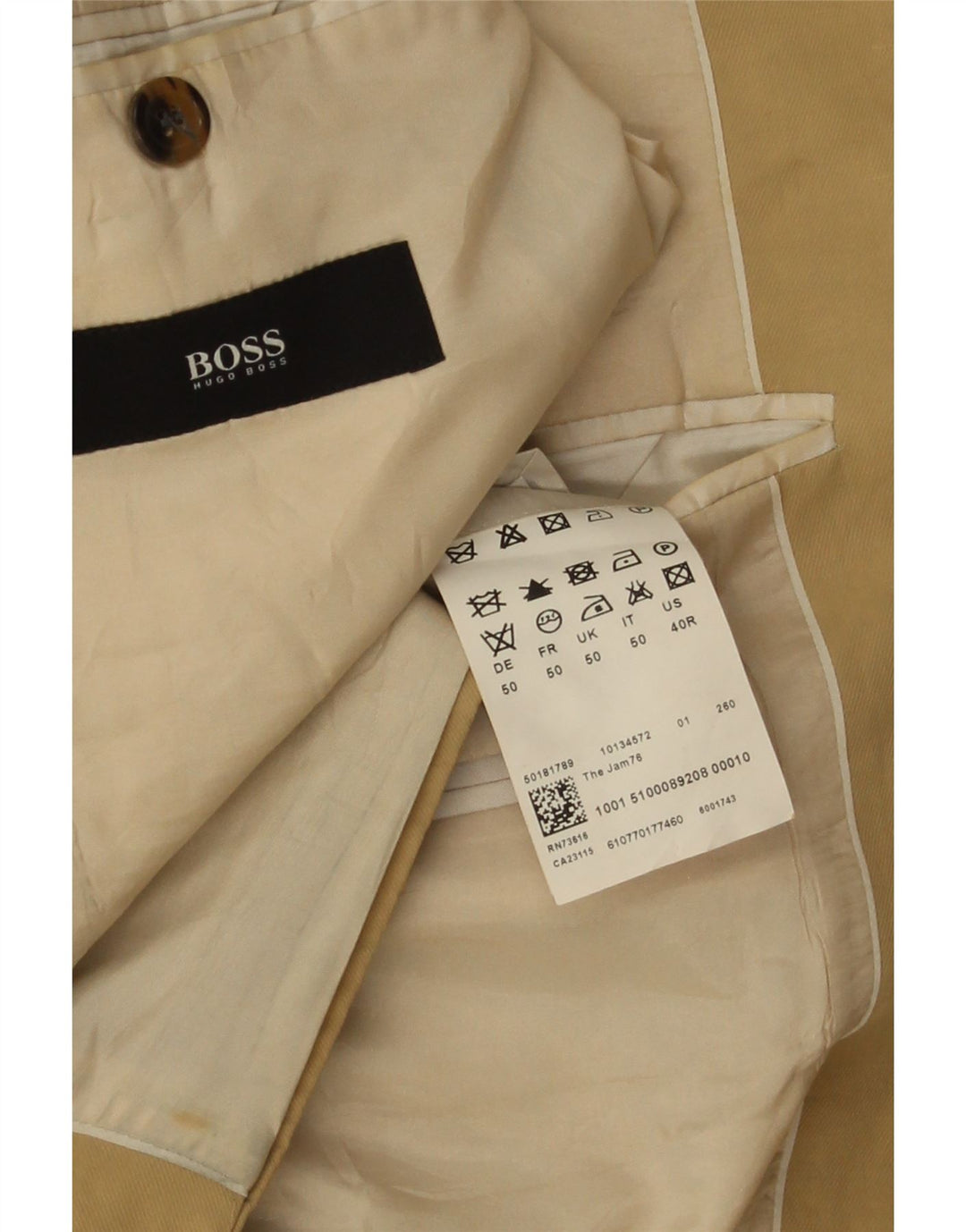 Hugo Boss Mens 2 Button Blazer Jacket UK 50 Large Beige Cotton
