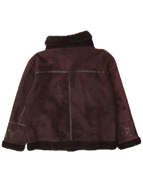 Replay Womens Graphic Sherpa Jacket UK 14 Large Brown Polyester