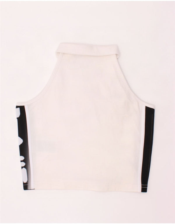 Fila Womens Crop Grafisk Vest Top UK 4 XS Hvid Colourblock Bomuld