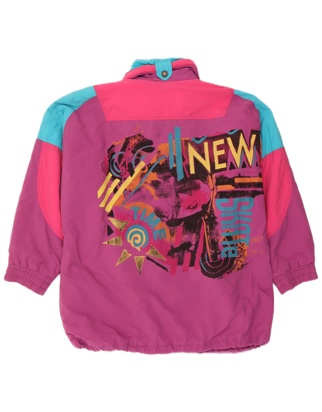 Vintage Mens Graphic Pullover Ski Jacket UK 44 2XL Purple Colourblock