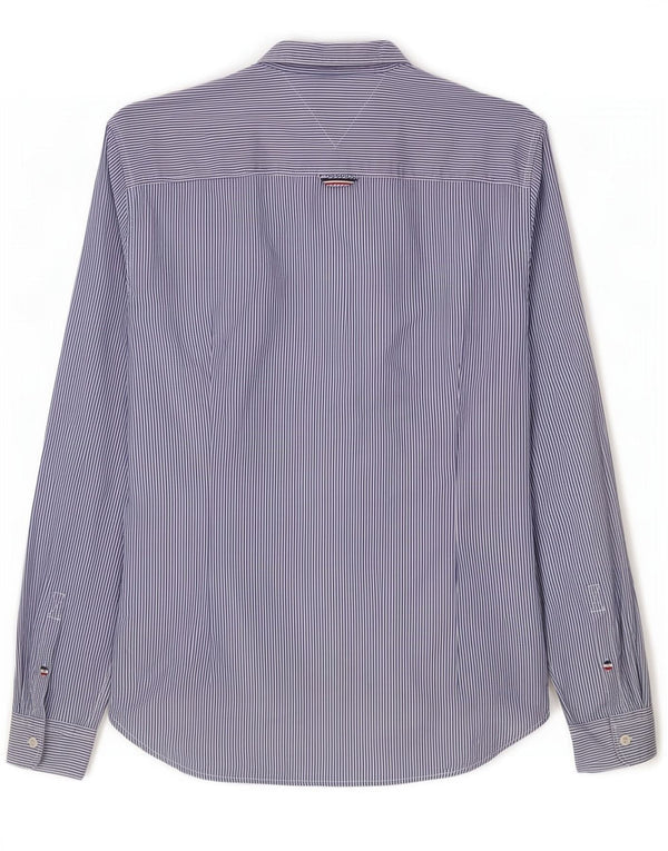Tommy Hilfiger Camisa masculina slim fit de algodão listrado azul médio