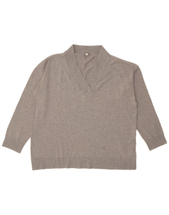 Gap Womens Oversized V-Neck Jumper Sweater UK 16 Large Grey Flecked