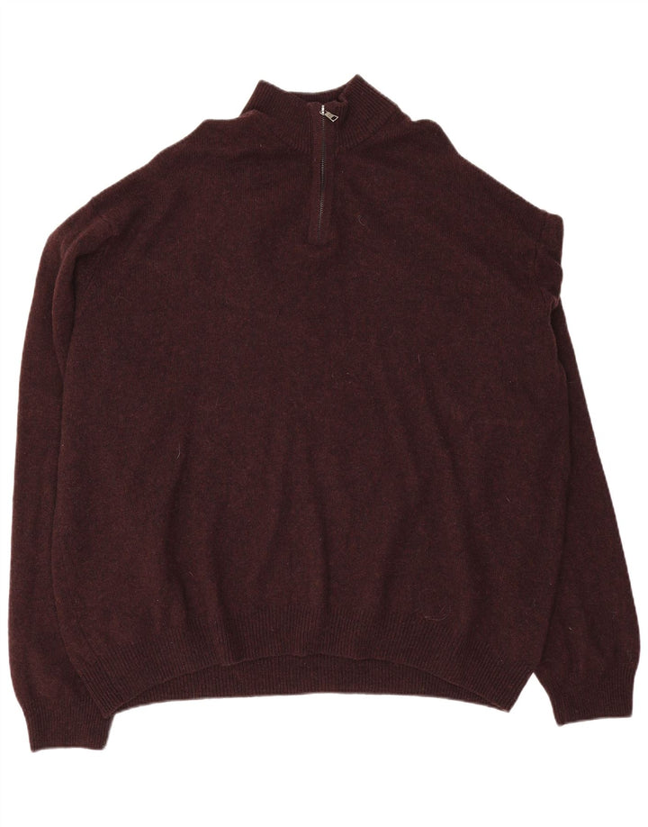 MARKS & SPENCER Mens Zip Neck Jumper Sweater 4XL Burgundy Wool