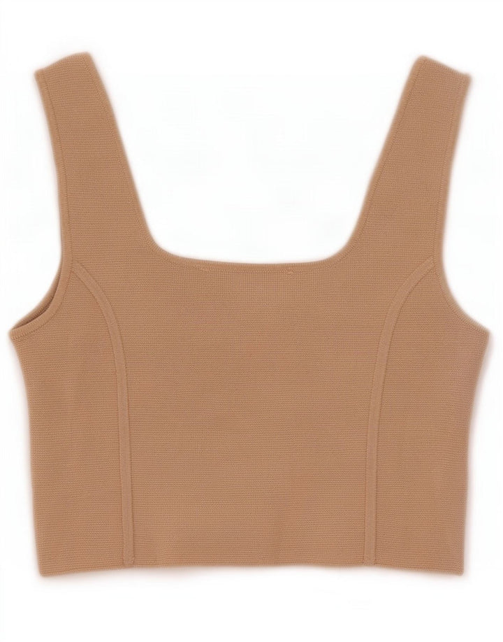 Zara Damen Ärmelloses Crop Top UK 8 Small Beige Nylon