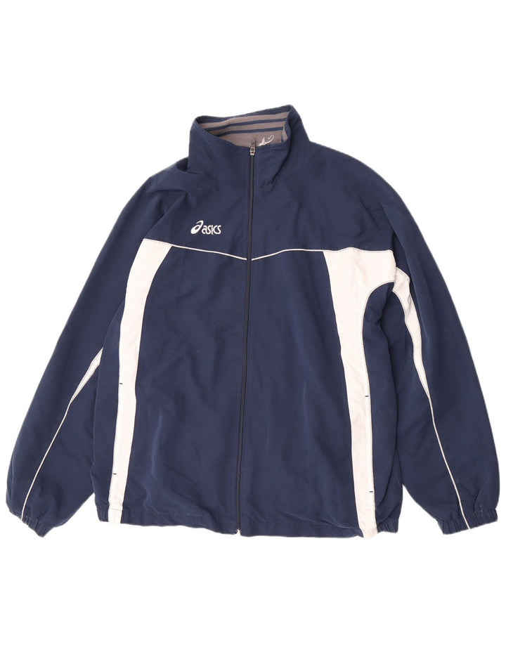 Asics Mens Tracksuit Top Jacket XL Navy Blue Colourblock Polyester