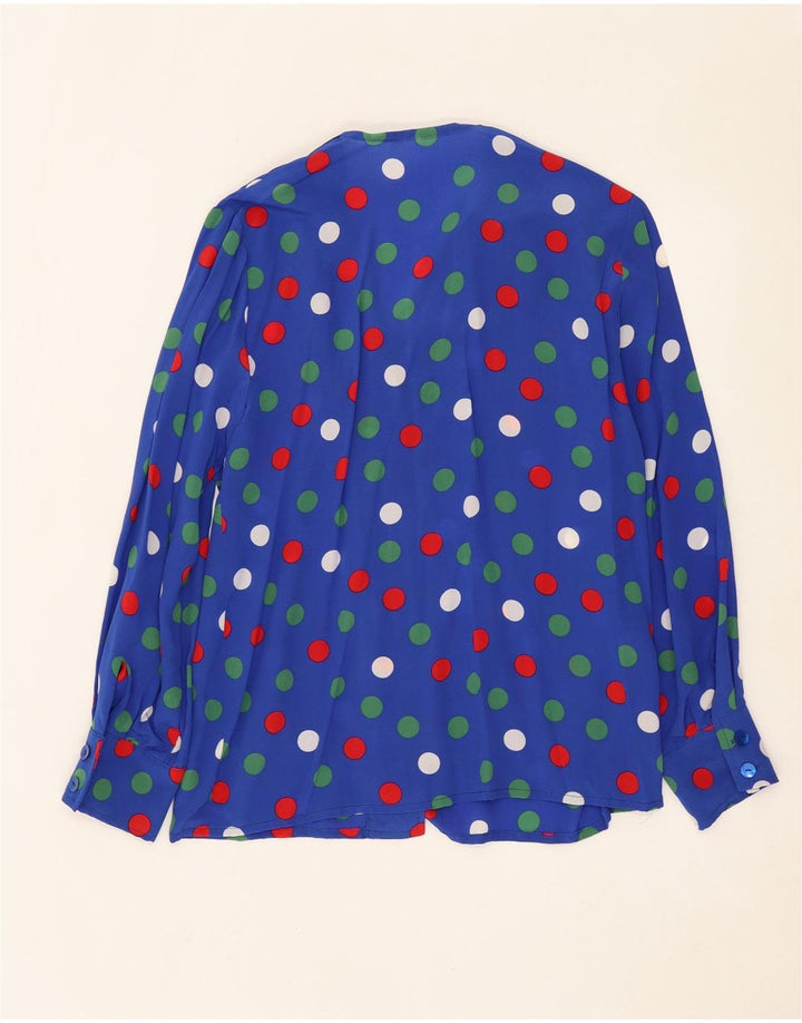 Vintage Womens Shirt Blouse UK 14 Large Blue Spotted