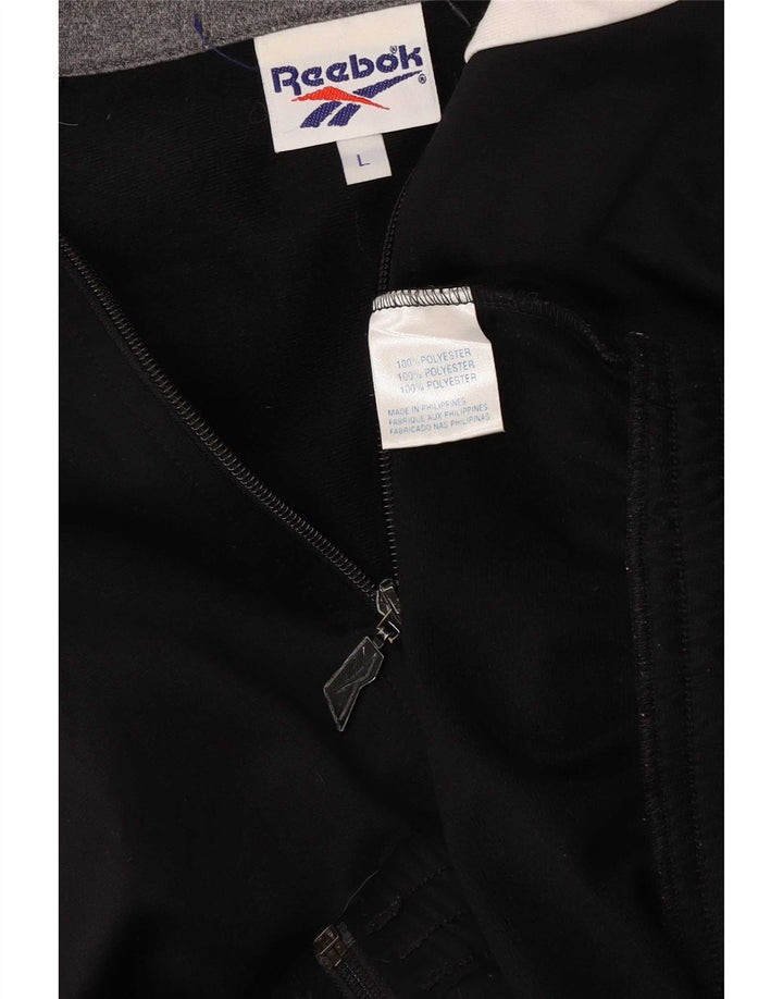 Reebok Herren-Trainingsanzug mit grafischem Oberteil, groß, schwarzes Farbblock-Polyester
