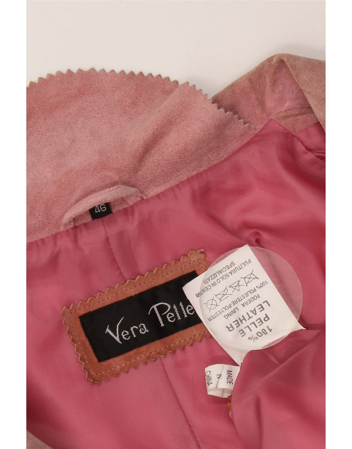 Giacca blazer da donna in pelle scamosciata a 2 bottoni VINTAGE IT 46 grande in pelle rosa