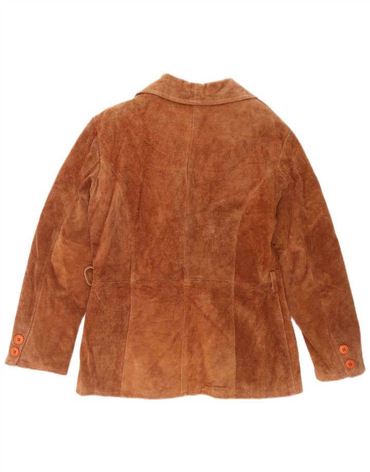 Vintage Womens Suede Double Breasted Coat UK 16 Large Brown Leather