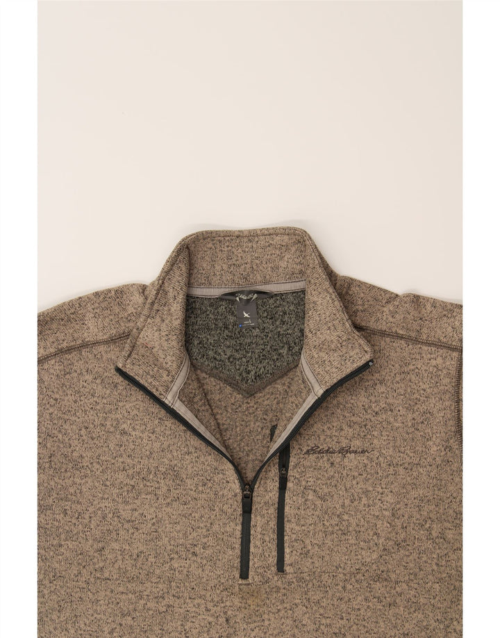 EDDIE BAUER Mens Zip Neck Sweatshirt Jumper Large Grey Flecked Cotton Vintage Eddie Bauer and Second-Hand Eddie Bauer from Messina Hembry 