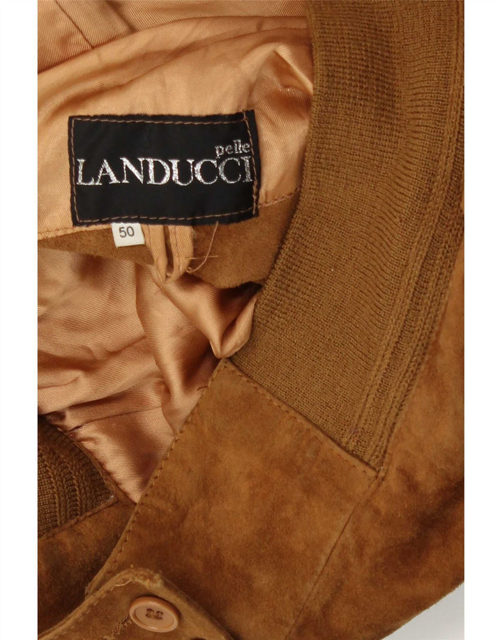 Vintage hombres ante bomber chaqueta IT 50 cuero beige medio