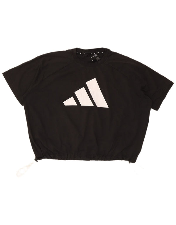 Adidas - Camiseta corta para mujer con gráfico de gran tamaño, talla 10, talla pequeña, algodón negro