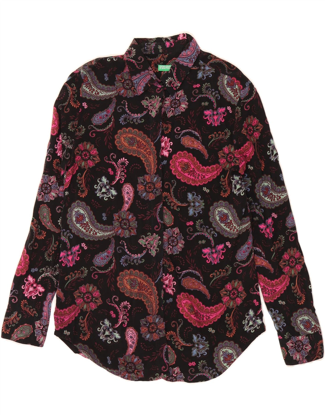 BENETTON Womens Shirt UK 10 Small Black Paisley Modal