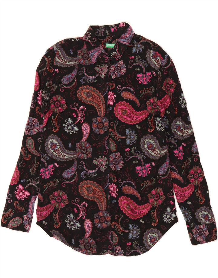 BENETTON Womens Shirt UK 10 Small Black Paisley Modal