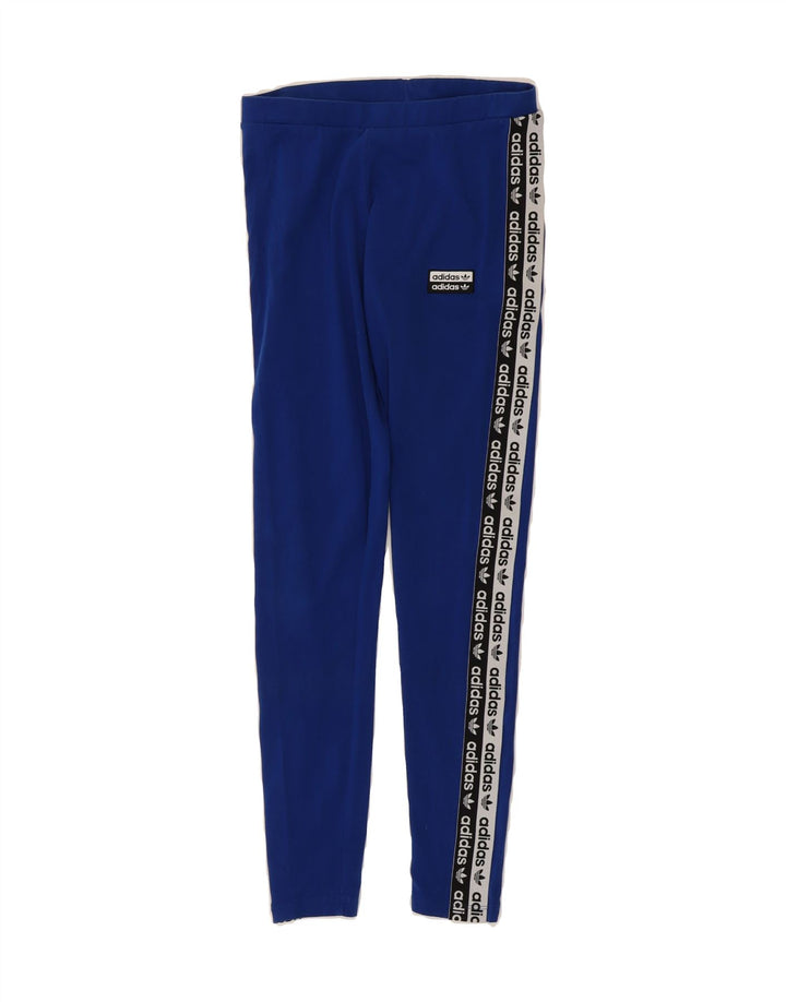 ADIDAS Womens Graphic Leggings UK 8 Small Blue Colourblock Vintage Adidas and Second-Hand Adidas from Messina Hembry 
