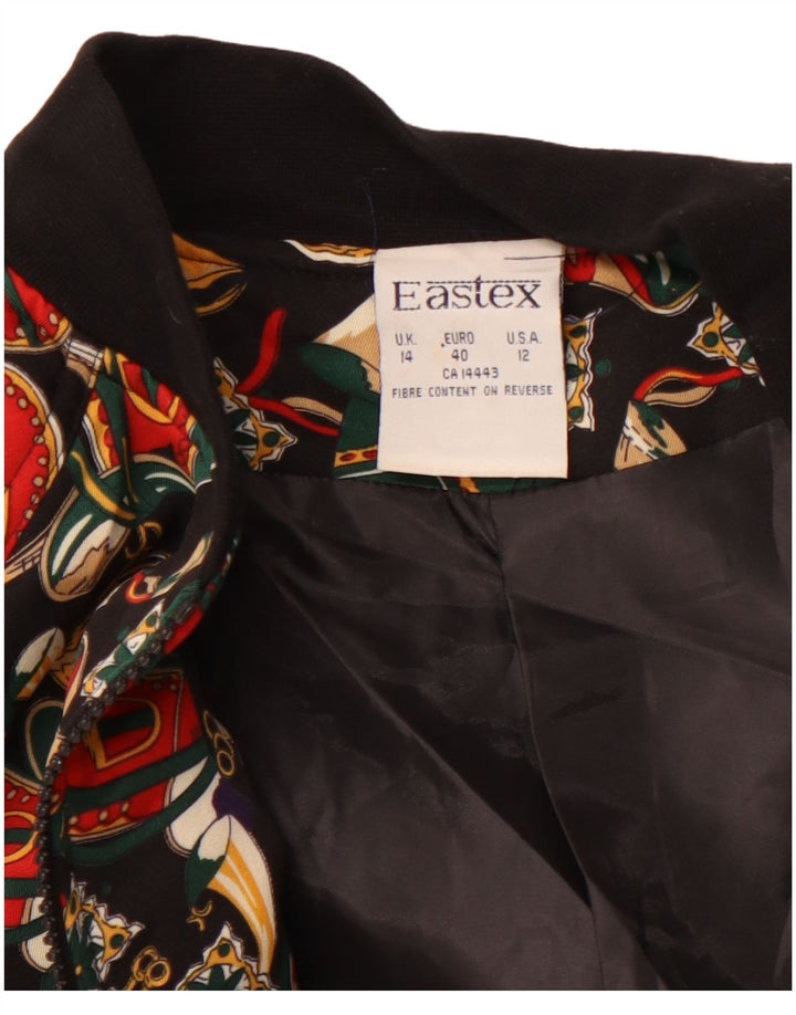 EASTEX Womens Oversized Graphic Bomber Jacket UK 14 Large  Black Polyester