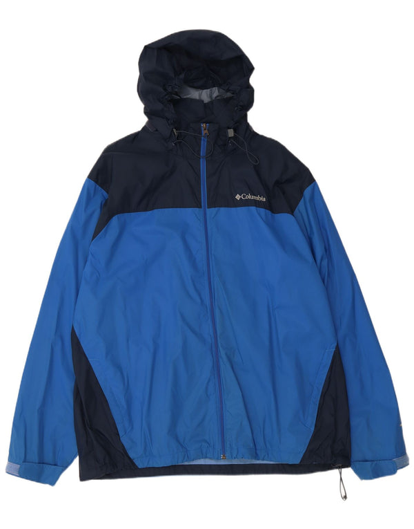 Columbia Mens Hooded Rain Jacket UK 42 XL Blue Colourblock Nylon