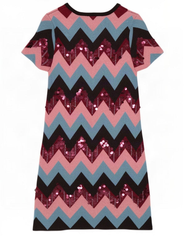 Zara Womens Short Sleeves Jumper Dress UK 8 Small Multicoloured Chevron