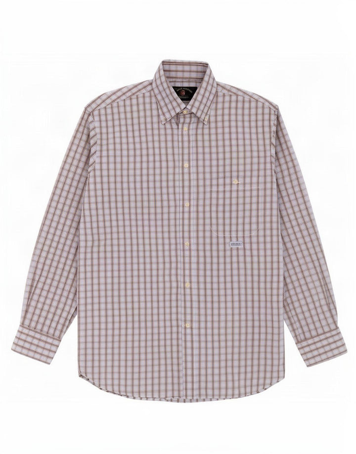 Amerigo Vespucci Mens Shirt Size 40 Medium Blue Check Cotton