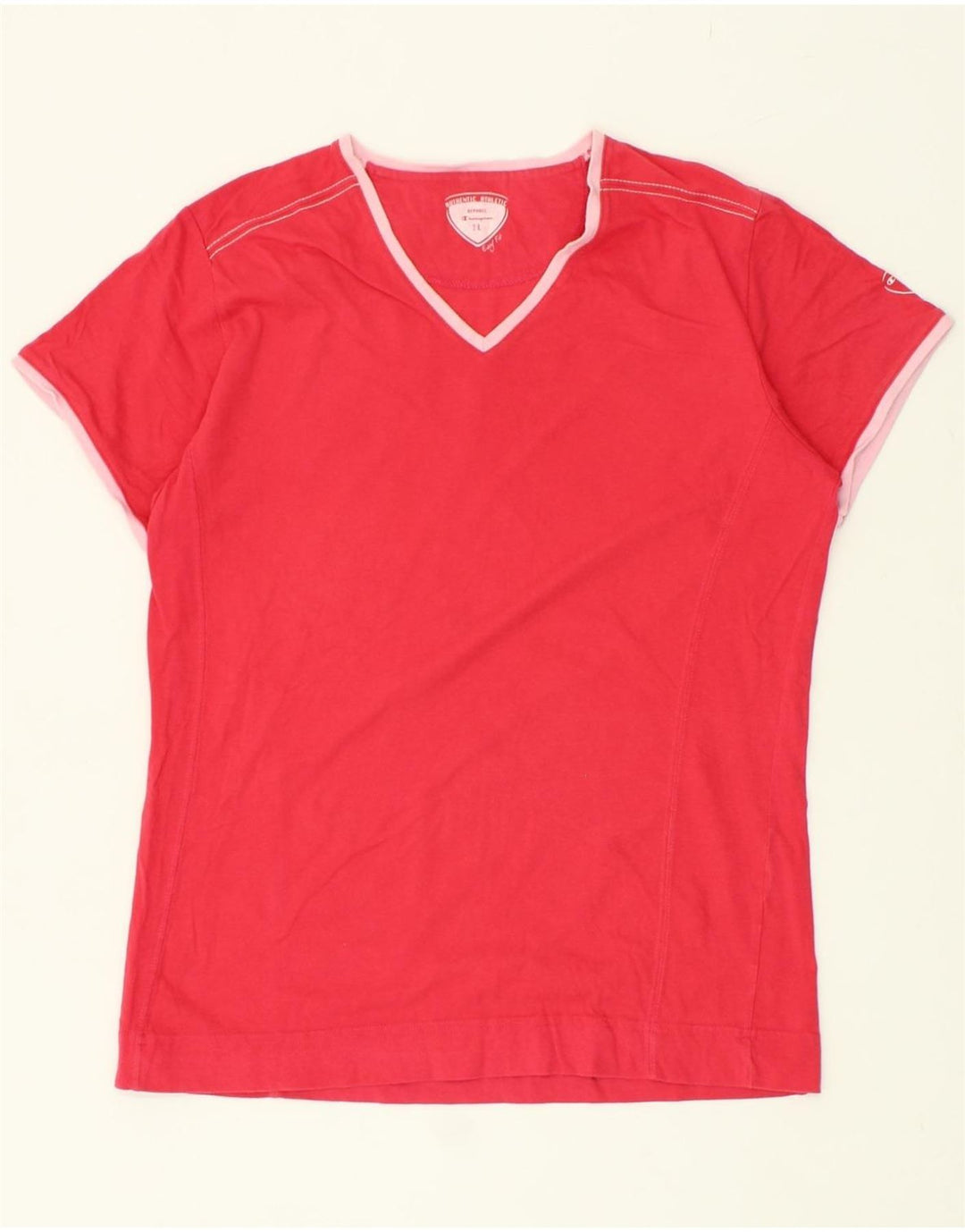 CHAMPION Womens T-Shirt Top UK 14 Large Red Vintage Champion and Second-Hand Champion from Messina Hembry 