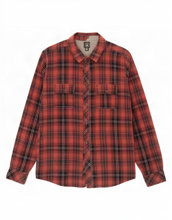 Camisa masculina de flanela Volcom XL laranja xadrez