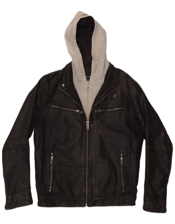 Angelo Litrico Herre hættelæderjakke UK 36 Small Black Colourblock