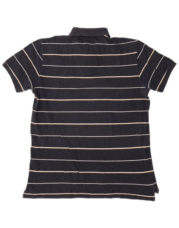 Massimo Dutti Mens Polo Shirt Large Navy Blue Striped